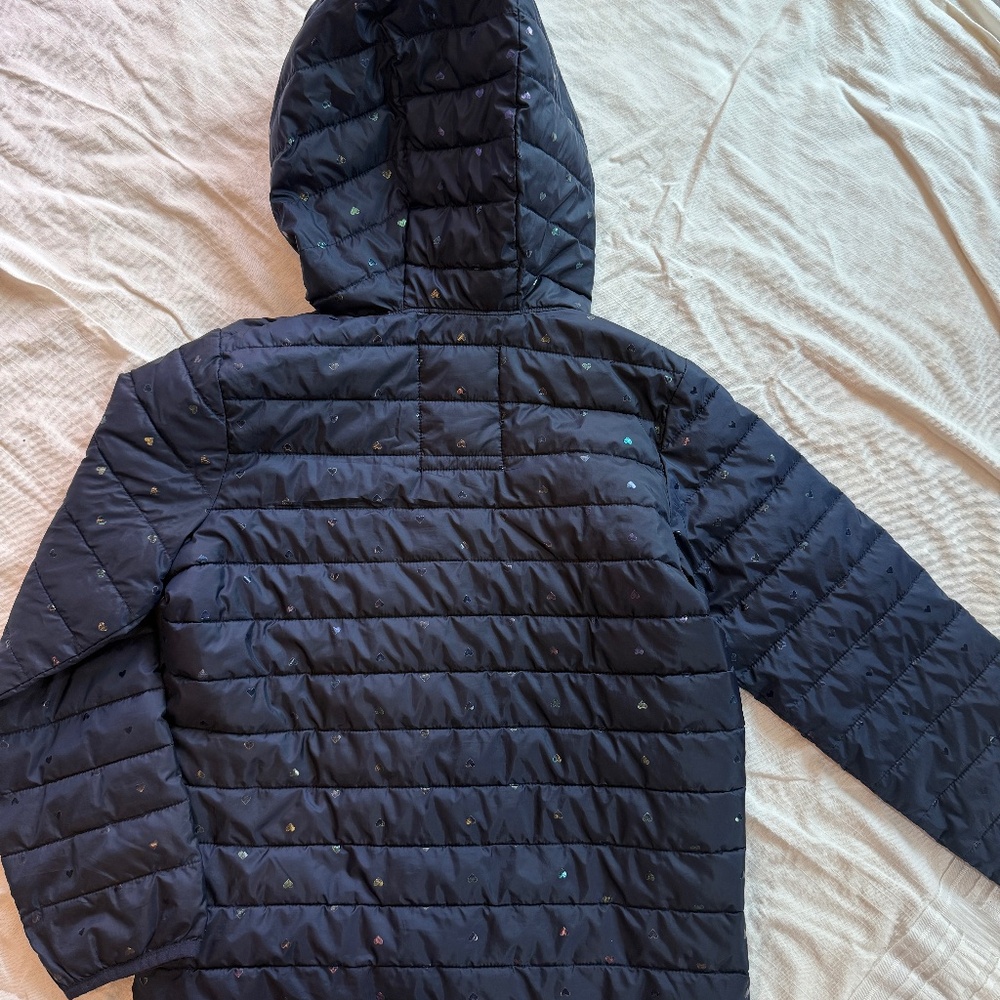blue puffer jacket with hearts